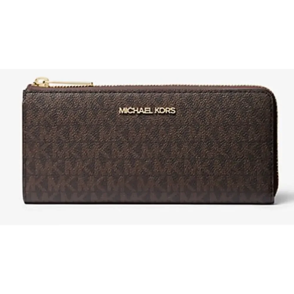 Michael Kors Jet Set Travel Large Logo Zip Long Wallet in Brown Vanilla MK Print
